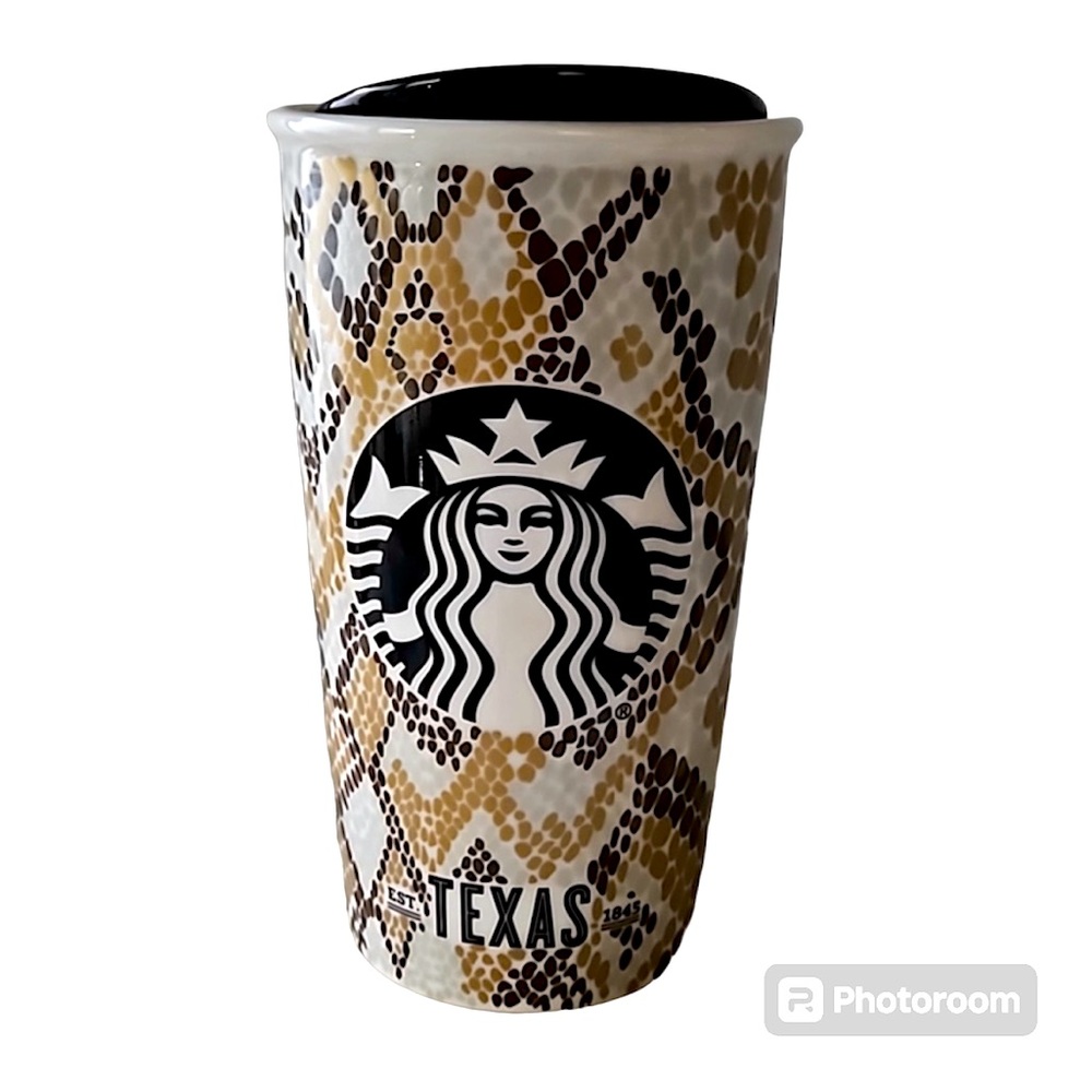 Starbucks Texas Snakeskin 2015 Ceramic Coffee Cup Travel Tumbler, EUC